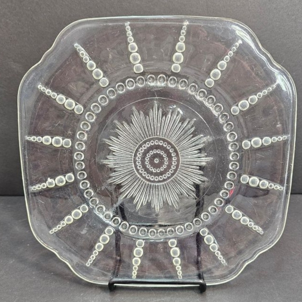 Columbia" Square Glass Luncheon Plates, Federal Glass, USA 8.7/8" Squared (2)